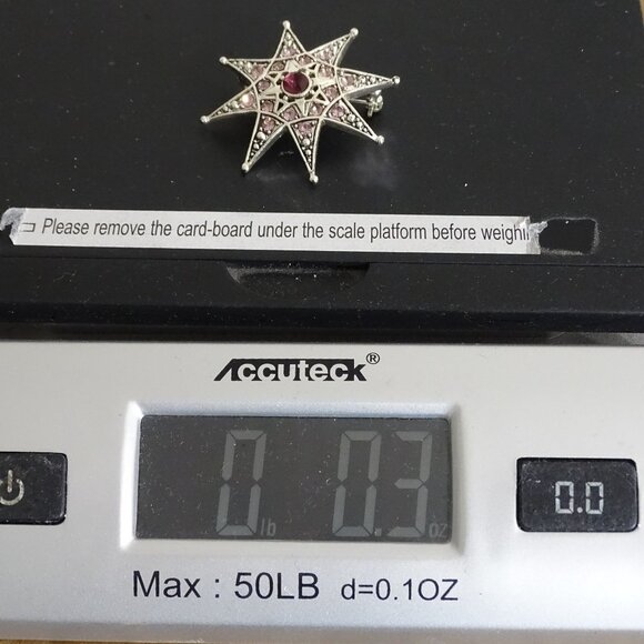 Vintage Starburst Star Brooch Pin With Purple Rhinestone Stones Silver Tone - Picture 7 of 7